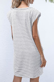 Fashion Casual Striped Patchwork O Neck Pencil Skirt Dresses