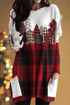 Casual Christmas Tree Printed Patchwork O Neck Long Sleeve Dresses