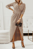 Sweet Elegant Solid Bronzing Sequins V Neck One Step Skirt Dresses