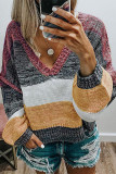 Casual Sweet Color Block Patchwork V Neck Tops