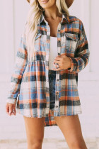 Casual Plaid Buckle Buttons Turndown Collar Tops