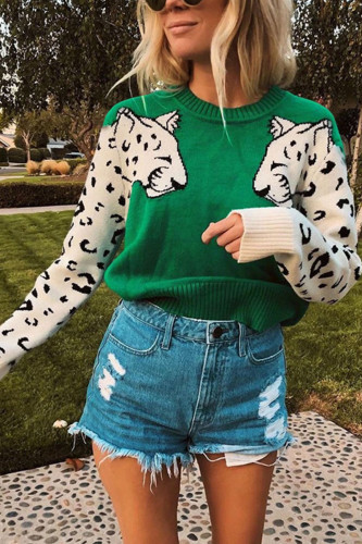 Fashion Casual Leopard Pullovers O Neck Tops