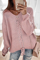 Fashion Street Adult Solid Patchwork Pullovers V Neck Tops