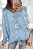 Fashion Street Adult Solid Patchwork Pullovers V Neck Tops