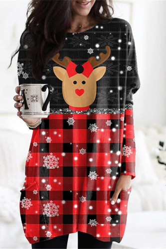 Casual Print Patchwork O Neck Tops