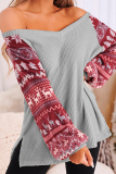 Casual Wapiti Patchwork Contrast V Neck Tops