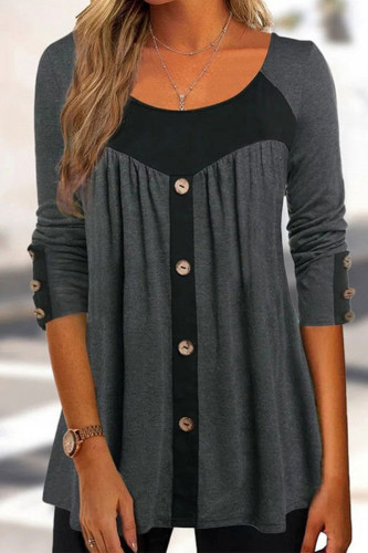 Casual Daily Patchwork Contrast O Neck Tops