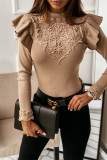 Work Patchwork Lace Embroidered Patchwork O Neck Tops