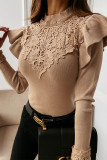 Work Patchwork Lace Embroidered Patchwork O Neck Tops