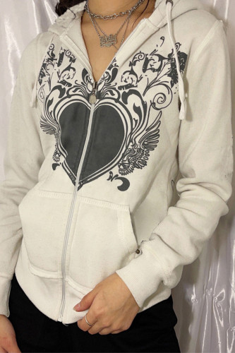 Fashion Casual Print Chains Printing Hooded Collar Tops
