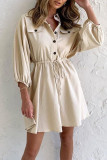 Elegant Solid Pocket Frenulum Solid Color Turndown Collar Long Sleeve Dresses