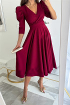 Sweet Elegant Solid Solid Color V Neck A Line Dresses