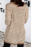 Plaid Striped Patchwork V Neck Long Sleeve Dresses