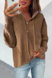 Elegant Solid Buttons Hooded Collar Tops