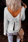 Casual Solid Backless Knotted O Neck Tops