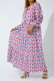 Sweet Elegant Print Flounce Printing O Neck Printed Dress Dresses(9 Colors)
