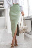 Elegant Solid Patchwork Buckle Slit Regular High Waist Solid Color Bottoms