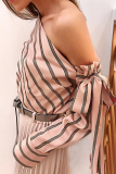Daily Striped Patchwork One Shoulder Tops