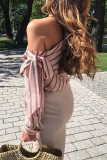 Daily Striped Patchwork One Shoulder Tops