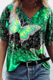 Casual Street Print Butterfly Print Basic V Neck T-Shirts(6 Colors)