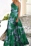 Fashion Elegant Print Patchwork Oblique Collar Sleeveless Dress Dresses