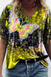 Casual Street Print Butterfly Print Basic V Neck T-Shirts(6 Colors)
