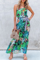 Fashion Bohemian Print Patchwork Spaghetti Strap A Line Dresses