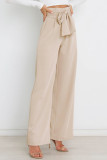 Work Simplicity Solid With Belt Loose High Waist Straight Solid Color Bottoms