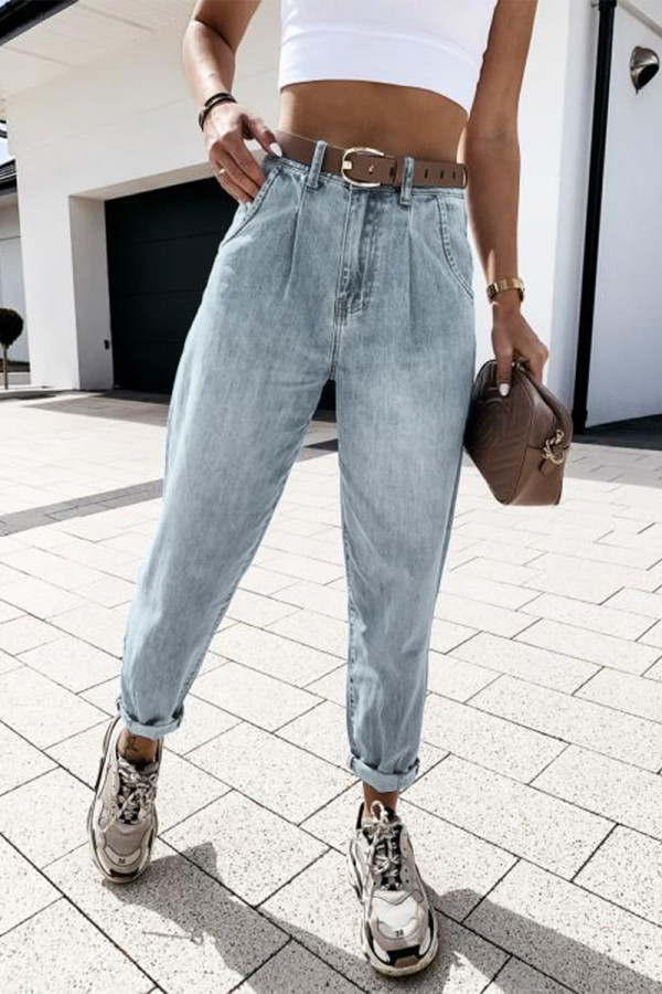 Casual Street Solid Patchwork High Waist Loose Denim Jeans