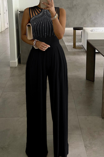 Sexy Patchwork Hot Drill Halter Straight Jumpsuits