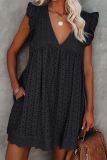 Casual Solid Lace V Neck Straight Dresses