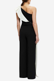 Casual Patchwork Flounce One Shoulder Straight Jumpsuits