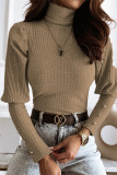Casual Solid Buckle Fold Turtleneck Tops