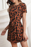 Fashion Street Leopard Patchwork O Neck A Line Dresses