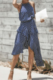 Fashion Street Dot Patchwork O Neck Irregular Dresses