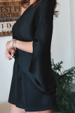 Fashion Living Solid Patchwork Asymmetrical Oblique Collar A Line Dresses