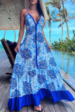 Sexy Vacation Print Backless V Neck Beach Dress Dresses