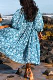 College Vacation Floral Patchwork Frenulum Asymmetrical Collar Beach Dress Dresses