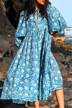 College Vacation Floral Patchwork Frenulum Asymmetrical Collar Beach Dress Dresses