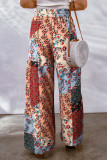 College Vacation Print Patchwork Loose Mid Waist Wide Leg Full Print Bottoms