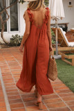 Casual Vacation Solid Backless Flounce U Neck Loose Jumpsuits