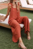 Casual Vacation Solid Backless Flounce U Neck Loose Jumpsuits