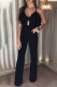 Casual Solid Frenulum With Bow V Neck Regular Jumpsuits