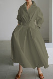 Women's Solid Pocket Button Lapel Long Sleeve Maxi Shirt Dress