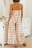 Casual Plaid Patchwork Square Collar Loose Jumpsuits