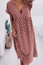 Casual Dot Basic V Neck A Line Dresses