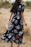Bohemian Vacation Floral Patchwork Slit V Neck Waist Skirt Dresses