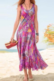 Bohemian Vacation Print Patchwork O Neck Beach Dress Dresses