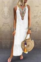 Casual Bohemian College Print Patchwork V Neck Sleeveless Dress Dresses