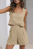Casual Simplicity Solid Pocket Square Collar Sleeveless Two Pieces